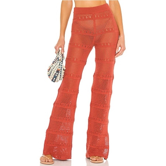 TULAROSA 100% cotton Hayden Crochet Pant in Blood Orange EUC - Picture 1 of 7